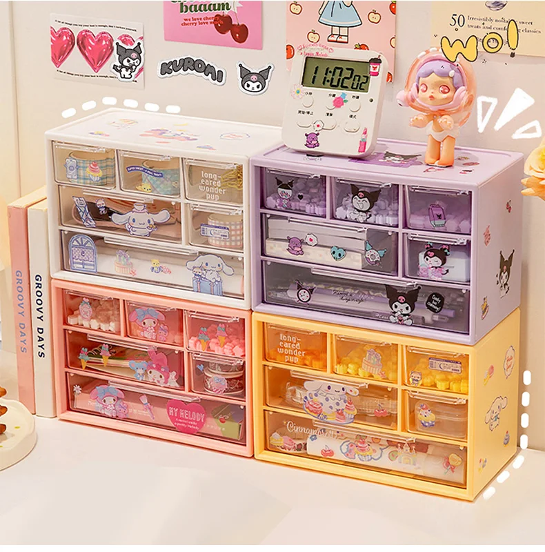 サンリオ マイメロディ クリア収納ケース 引き出し 8個セット 新品 未使用 人気商品 フタ付き クリアケース 収納ボックス L