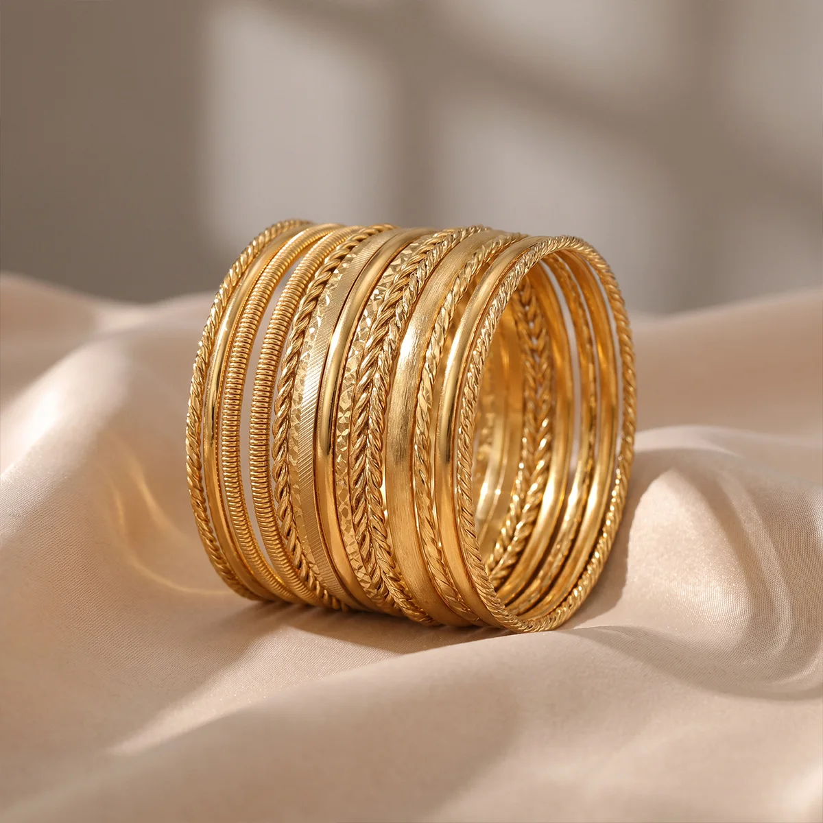 12PCS Metal Bangles Women Heavy Punk Styles Hiphop Textured Fashion Bracelets