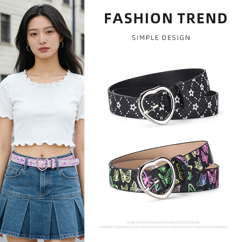 New Arrival: Fashionable Heart-Shaped Buckle PU Pin-Buckle Slim Belt - High-End Casual Versatile Decorative Belt for Kids