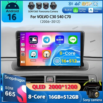 Autoradio Android 16 con Carplay per VOLVO C30 S40 C70 2006-2012, Navigazione GPS, Lettore Multimediale Video, Stereo