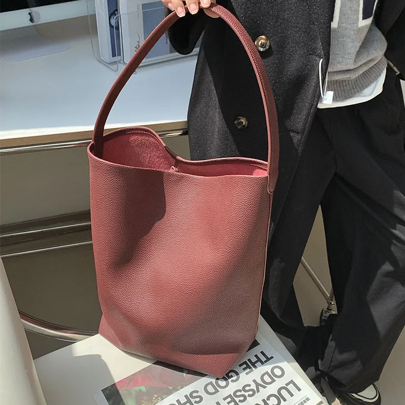 Se7f6bf78ab924e07b0284f500ba35736q 100% Soft Real Leather Shoulder Bags Female Big Natural Real Cow Women Leather Handbags Luxury Bucket Ladies Tote Hand Bags Grey Mallzona