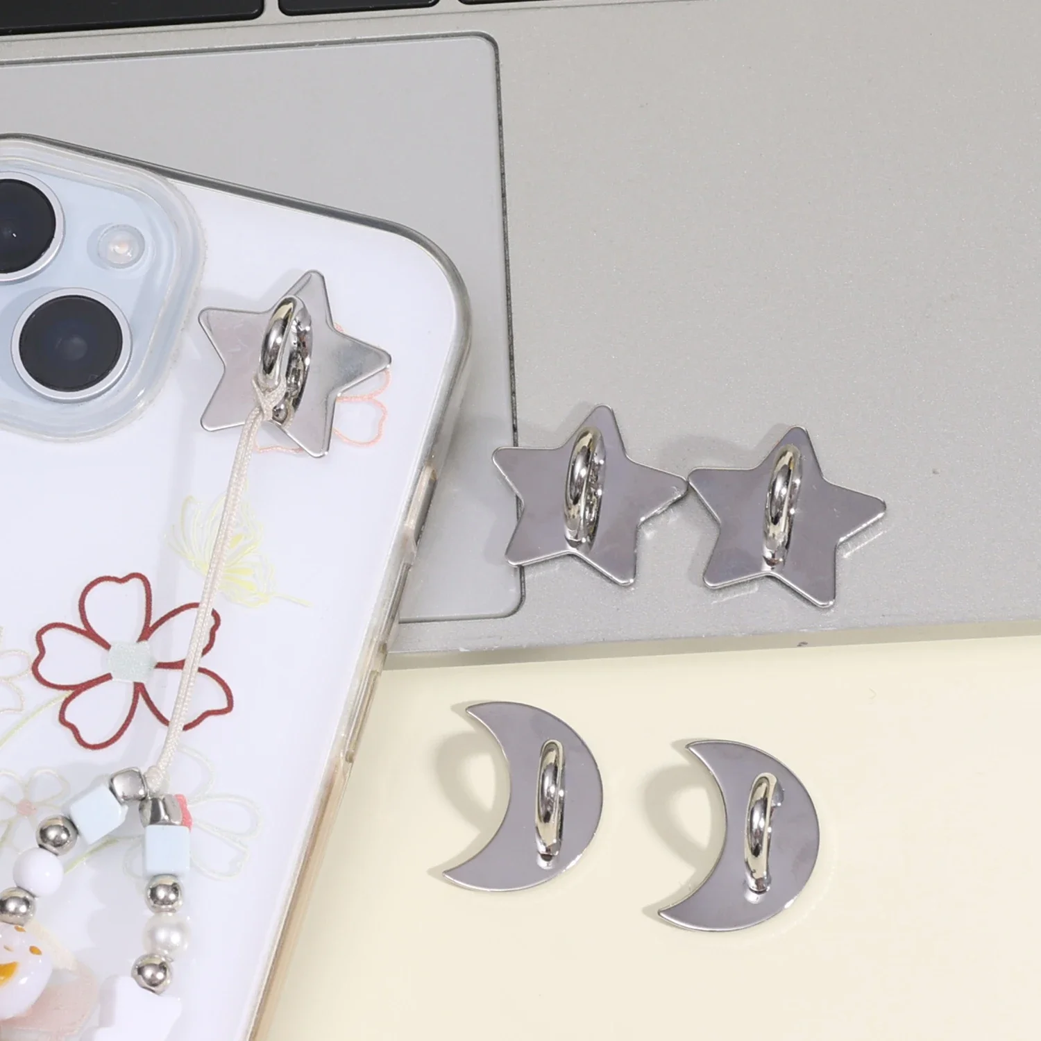 Universal Phone Charm Hook and Finger Ring Holder - Adhesive Metal Grip Loop for DIY Hanging Pendant Supplies