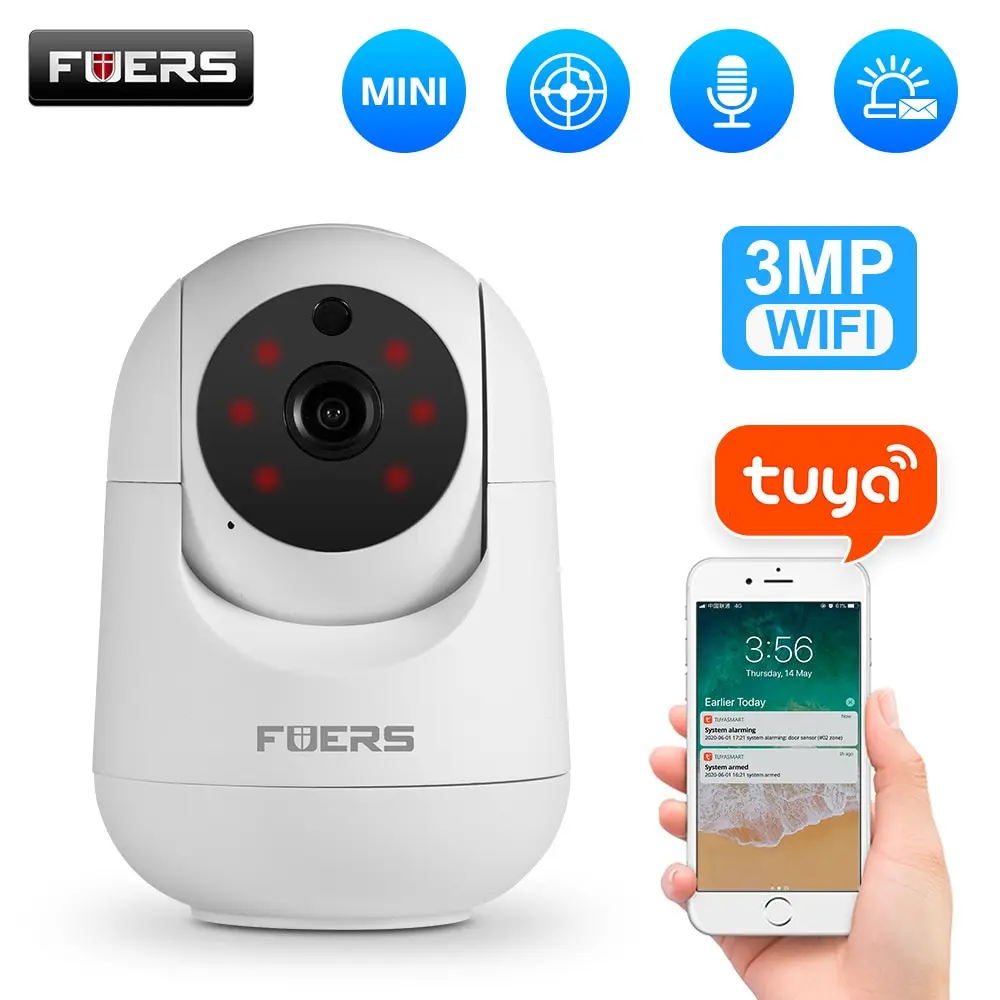  Fuers 3MP IP Camera Tuya Smart Home Indoor WiFi Wireless Surveillance Camera Automatic Tracking CCTV Security Baby Pet Monitor 