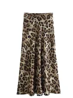 HH 2024 Female Elegant Midi Skirts Retro Leopard Print High Waist Satin A-Line Women's Fashion Bottoms Streetwear Midi Skirt - Image 4