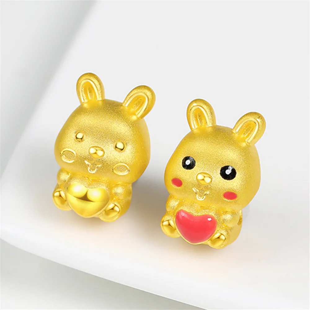 

1pcs Pure 999 24K Yellow Gold 3D Lucky Heart Rabbit Bead Pendant 0.8-1g