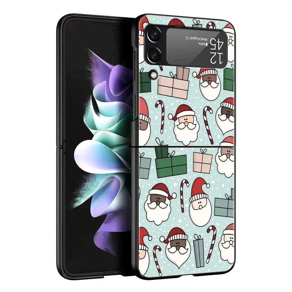 Luxury Black Hard Shell Folding Phone Case - Christmas Santa Claus Design
