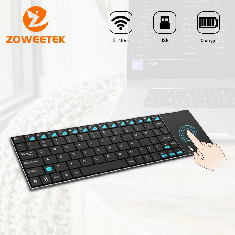 Zoweetek-mini Teclado sem Fio com Touchpad pc Smart Iptv Android tv Box Espanhol Inglês Versão Alemã