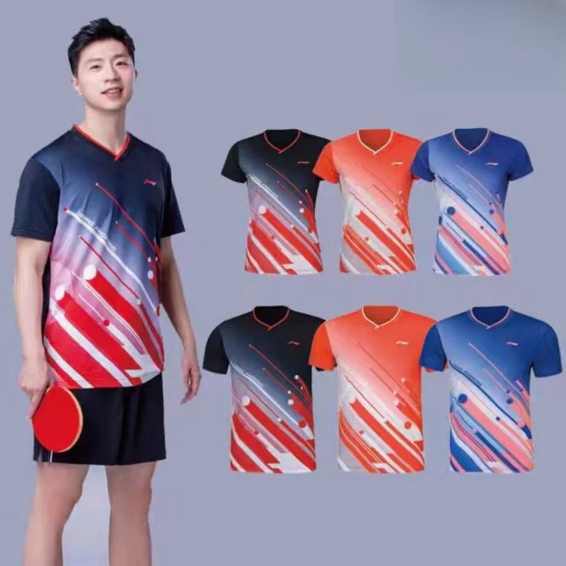 Custom LN men's and women's table tennis T-shirt Badminton training clothes quick drying Breathable sweat absorption V-neck LOGO