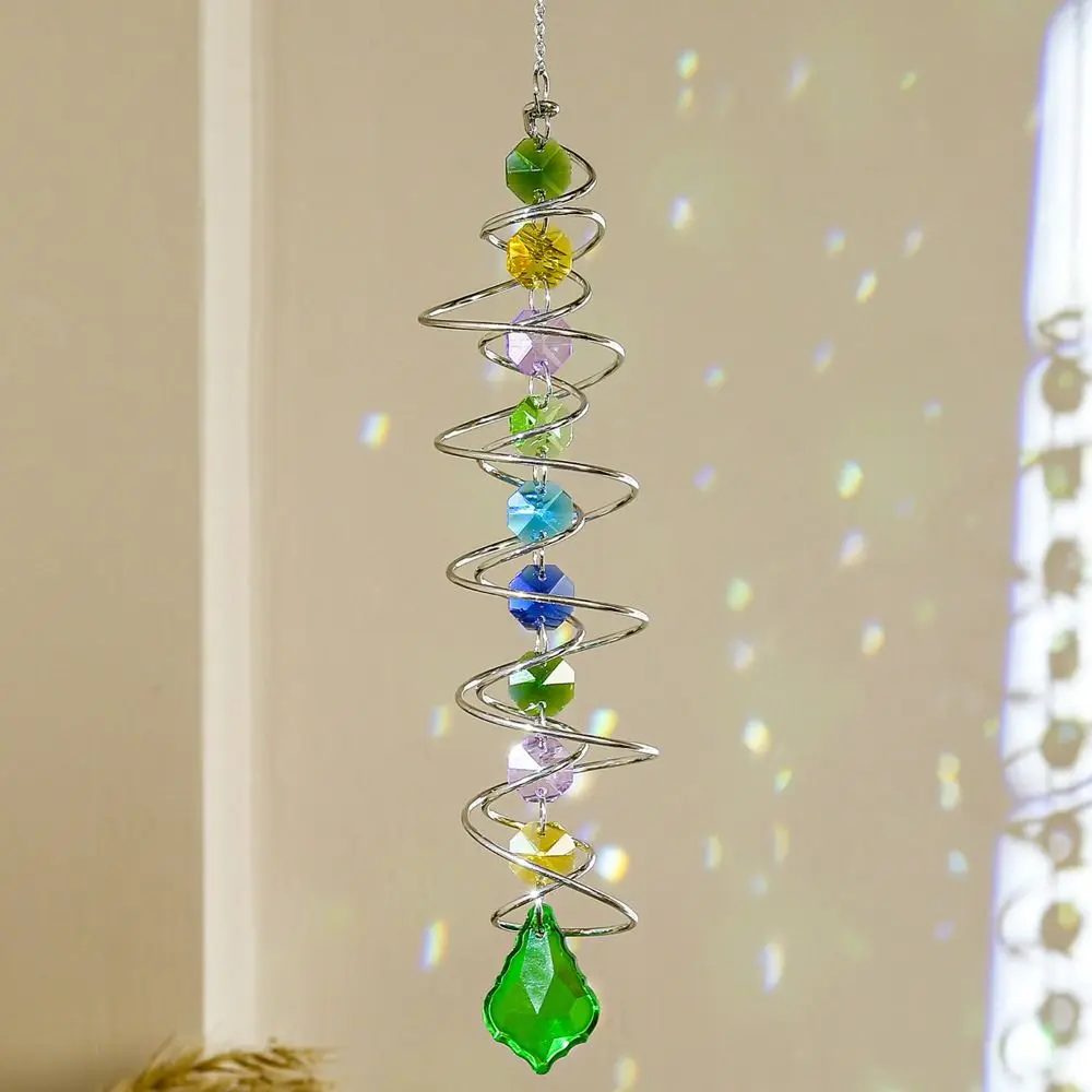 Double Spiral Tail Wind Spinner Hanging 3D Suncatcher Crystal Ball DIY Crafts Colourful Rainbow Catcher Home Decor Festival Gift