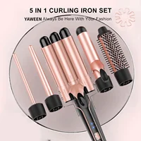 Ensemble de bigoudis 5 en 1 avec brosse à friser, baguette à friser de 0,35 à 1,25 pouces pour la coiffure, gants résistants à la chaleur et pince à cheveux 1