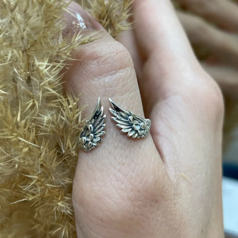 Angel Wings Ring Silver Statement Ring Boho Jewelry Angel Wing Jewelry  Stackable Retro Ring Adjutable 