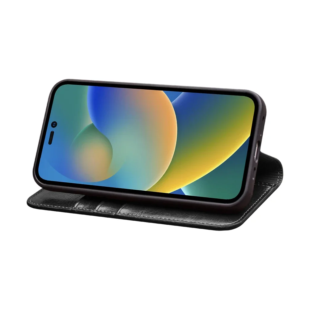 QIALINO Luxury Ultra Slim Handmade Case for iPhone 15 Pro Max Genuine Leather Wallet Card Slot Bag Flip Cover for iPhone 15 Plus