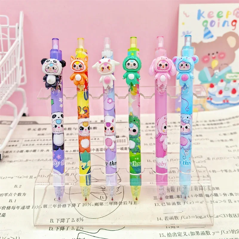 Penne gel Baby Three Series 6 pezzi 0,5 mm Nero Cartoon Animazione Studente Stampa Penna firma Scrittura Esercizio di cancelleria Commercio all'ingrosso - immagine 4