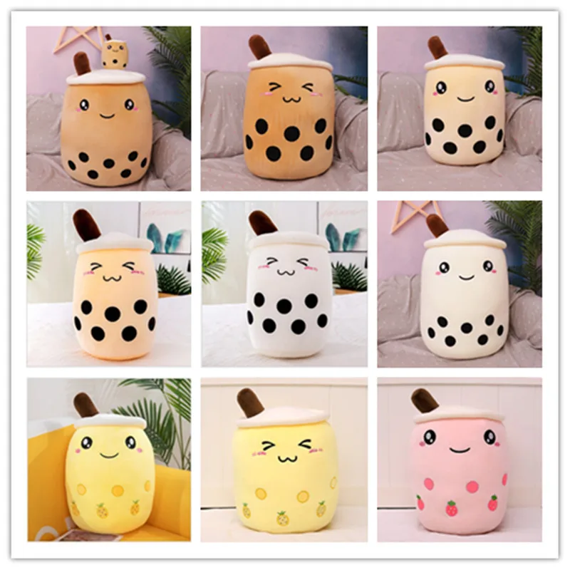 Kawaii Fruit Drink Plush Stuffed Soft Pink Strawberry Milk Tea Plush Boba Tea Cup Toy Bubble Tea Pillow Cushion Kids Gift 2