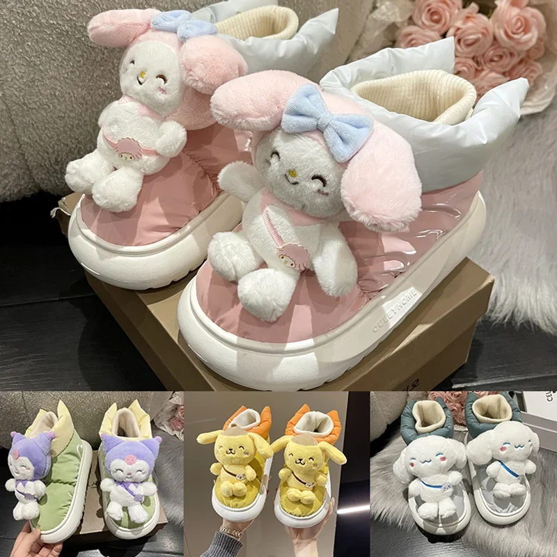 

Sanrios Kawaii Hello Kittys Women Home Plush Slippers Winter New Sweet Girls Anti Slip Indoor Cotton Shoes Fashion Warm Shoes