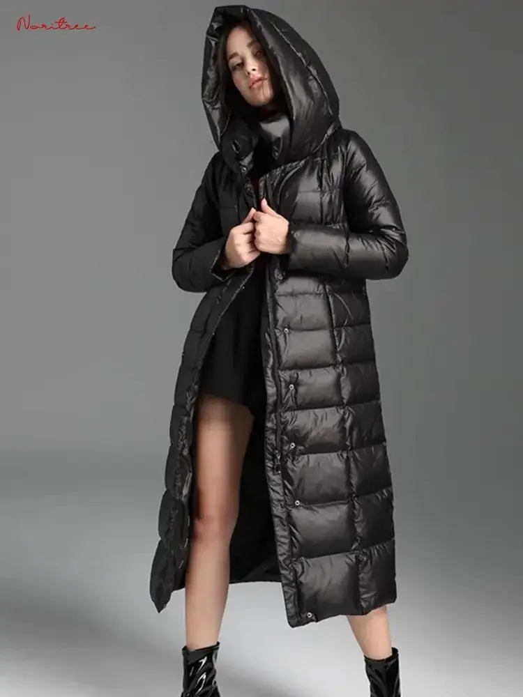 

Winter Women's Longer Hooded Collar Down Coats Thicker Warm Fluffy Down Coat Female Winter Bread Style Parkas wy1853