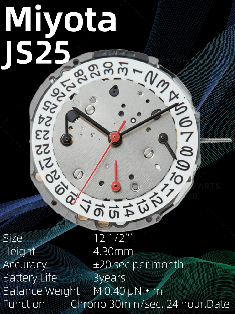 미요타 JS25 시계 무브먼트, 시민용  쿼츠 무브먼트, 자동 무브먼트, 6 손 날..
