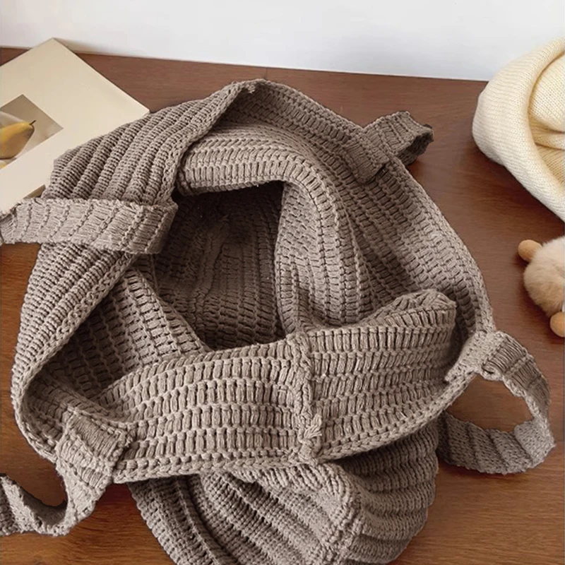 Fashion Causal Soft knitted Solid Color Women's Shoulder Bag Large Capacity Female Underarm Bag For Commute Outings