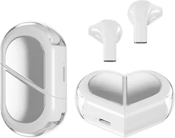 Charming Pink Heart Wireless Earbuds for Girls - Cute Compact Earphones with Hi - Fi Stereo Sound and Touch Control (White)