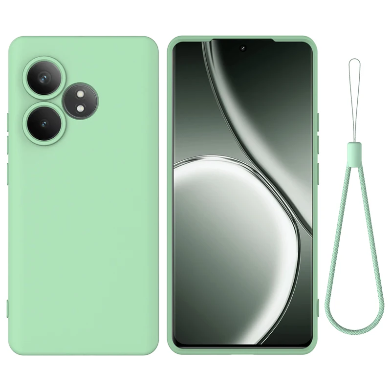 Premium Soft Liquid Silicone Case with Strap and Flocked Interior