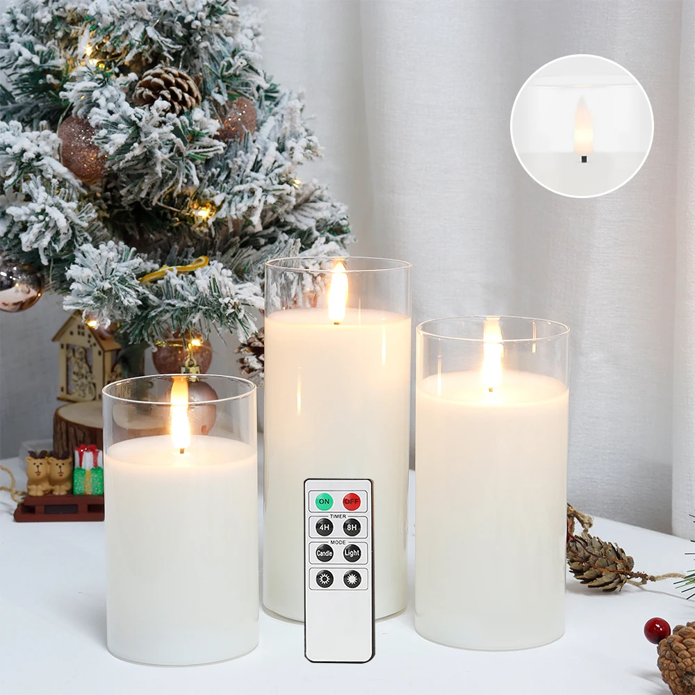 Lot de 3 bougies LED Flamme Vacillante blanc chaud avec Télécommande