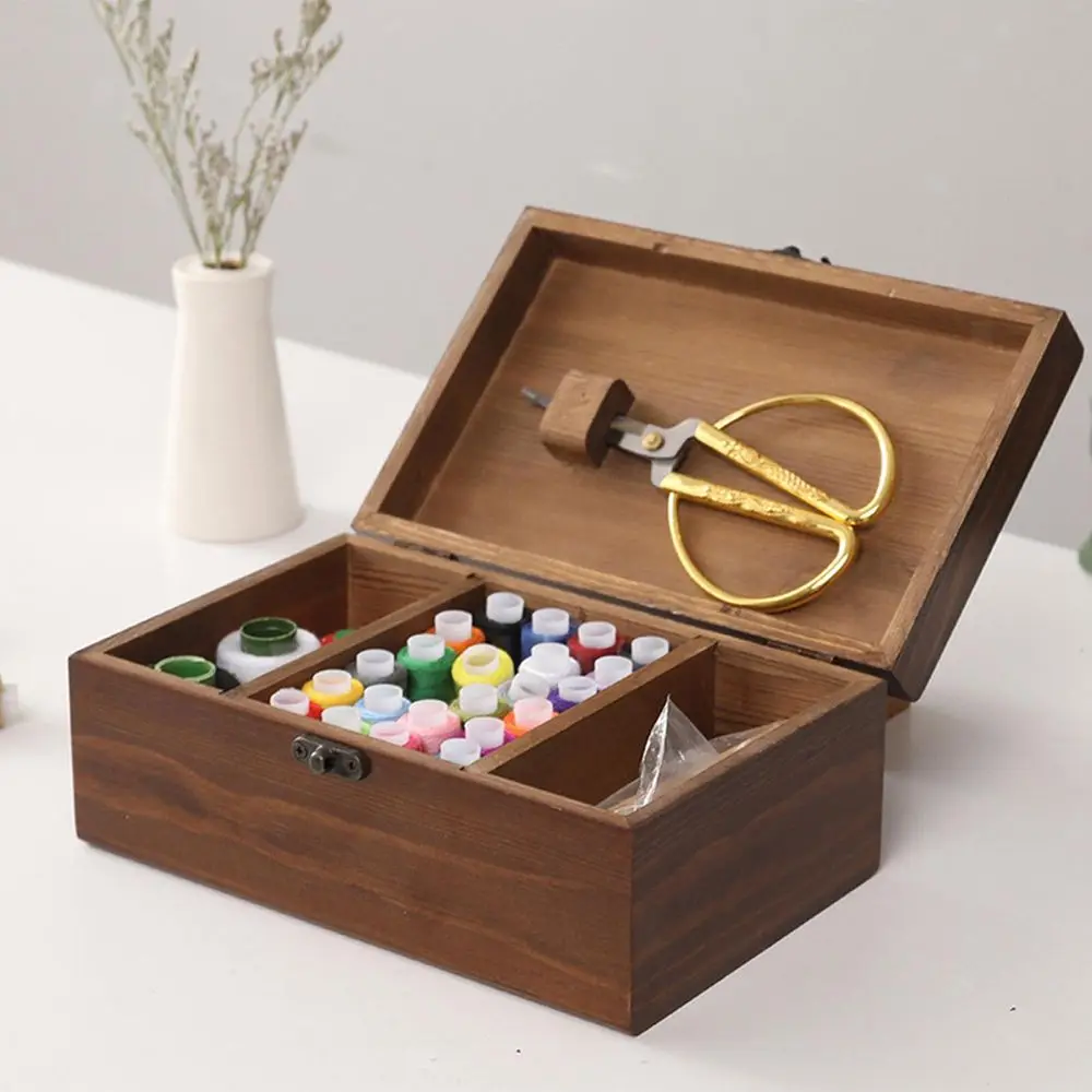 Wooden Vintage Needle Thread Box Household Sewing Empty Basket Storage Case Organizer DIY Sewing Kit sewing accessories,sewing storage box,sewing kit,sewing thread box