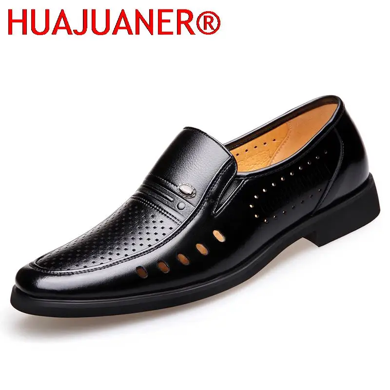 

Men Genuine Leather Shoes Hollowed Out Casual Leather Shoes Breathable Business Footwear Sandals Men Cow Leather Dress Big Size