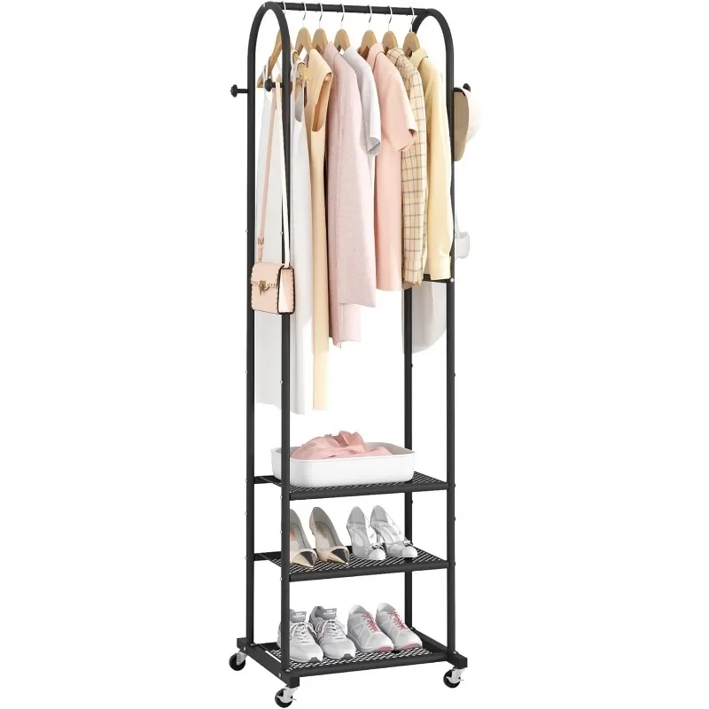 Heavy Duty Clothing Rack With Wheels,Modern Garment Rack With 3 Metal Shelves, 71.8Inches Display Rack
