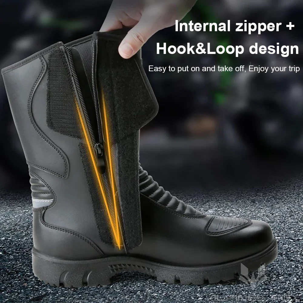 Vintage Motorcycle Riding Boots Men's Leather Motorbike Riding Shoes Waterproof Windproof Anti-fall Rider Shoes Four Seasons