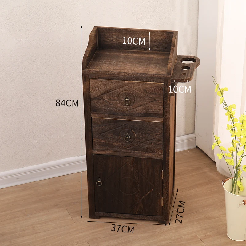 Retro Hairdressing Trolley Beauty Salon Organizer Cart with Wheels Solid Wood Locker American Country Haircut Tool Trolley