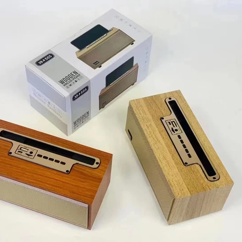 Portable Retro Wooden Wireless Speaker Desktop TWS Subwoofer Sound Bar For IPhone For IPad Saamsung Huawei FM Radio TF Card