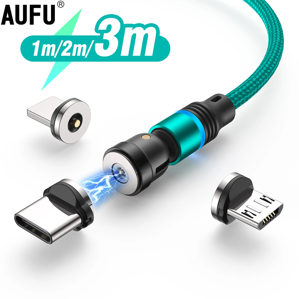 AUFU 540° Rotating Magnetic Charging Cable with USB and Type C Connections