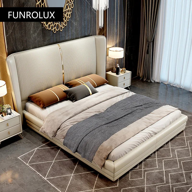 Modern light luxury furniture leather bed bedroom comfortable soft bed with double
