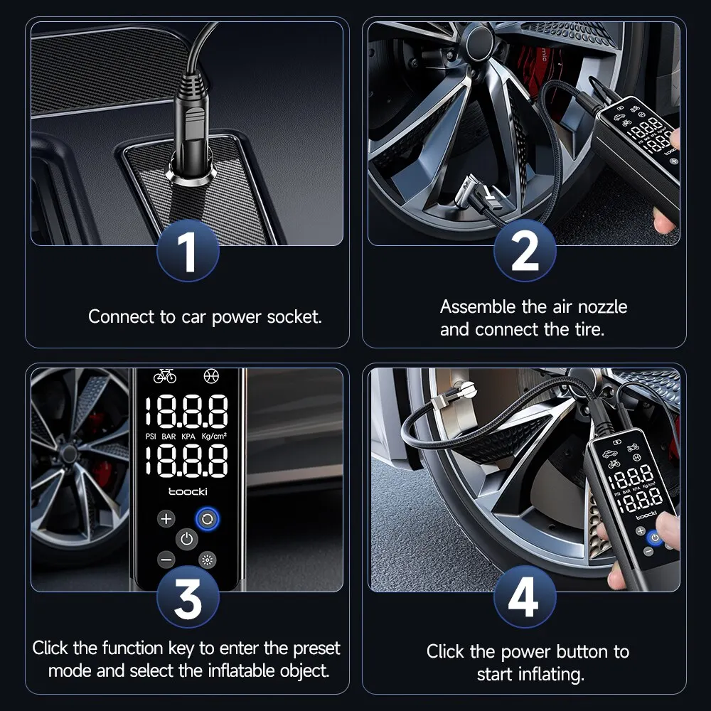 Toocki �޴�� �ڵ��� Ÿ�̾� ���� ����, ������ ���÷��� ��â�� ����, �ڵ��� ������� ������ ���� ����, 12V, 150psi