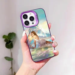 Elegant Silver Shell Phone Case with Kylie Minogue Tension Design - iPhone 14 Plus (Z1)