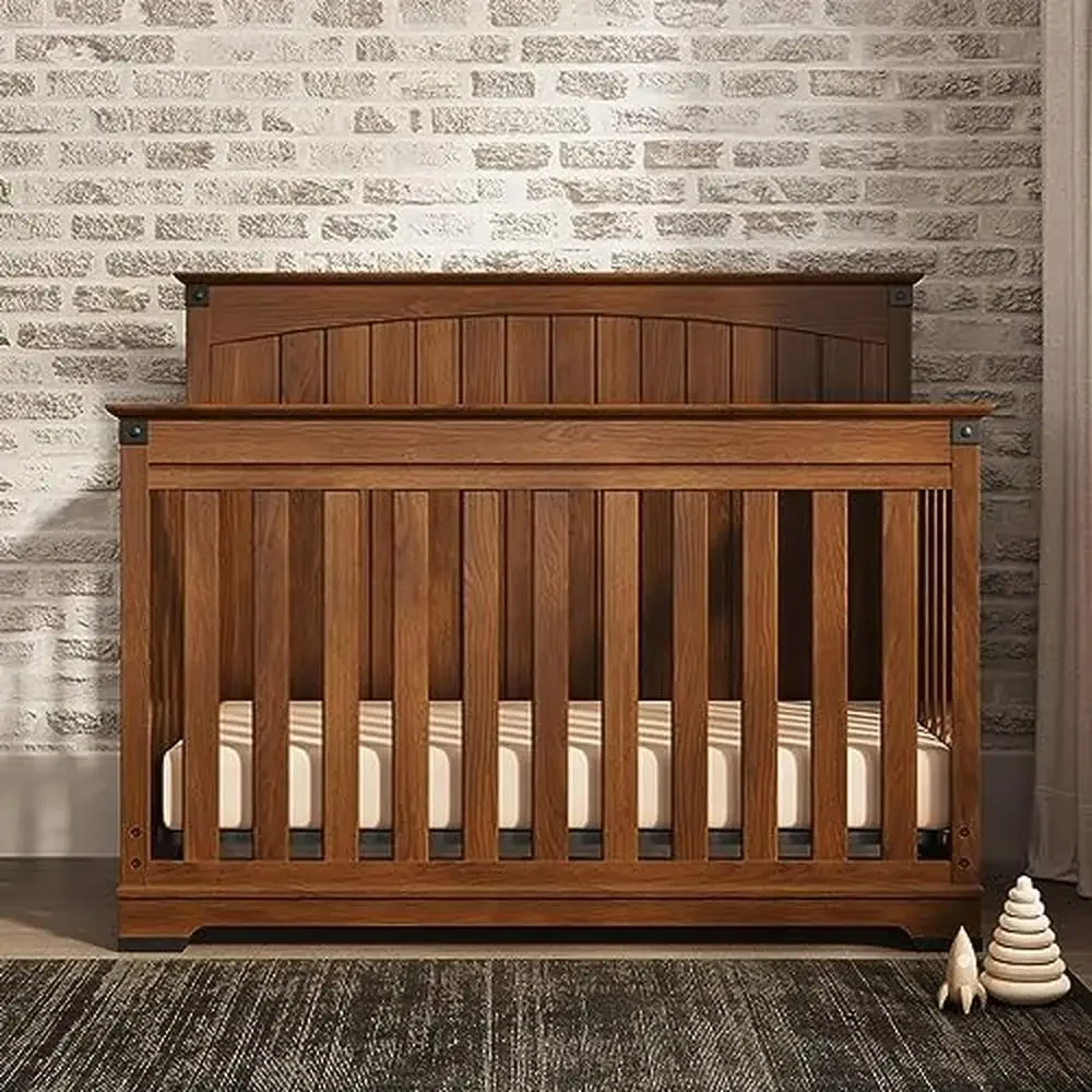 3-Piece Redmond Nursery Furniture Set 4-in-1 Convertible Crib Dresser Chest Strong Pine Wood MDF Coach Cherry Dapper Gray Safety 2