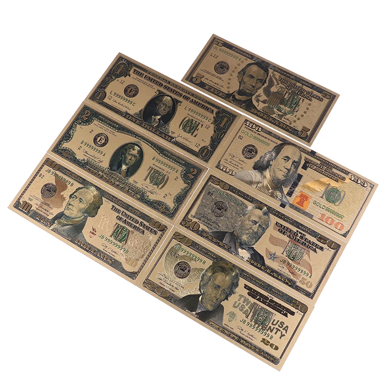 24K Gold Plated Souvenir Banknotes Dollars 7pcs/Set gold plated banknote