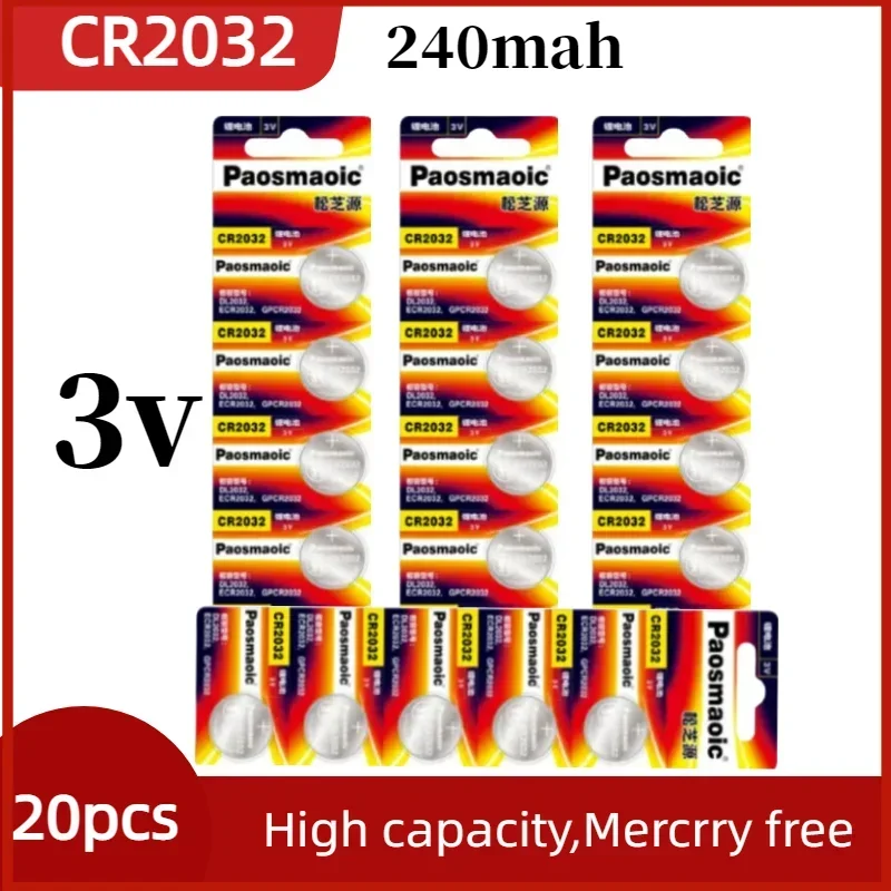 

New CR2032 3V 240mah 20PCS lithium battery CR2032 DL2032 ECR2032 For Toy Watch Calculator Car Key Remote Control
