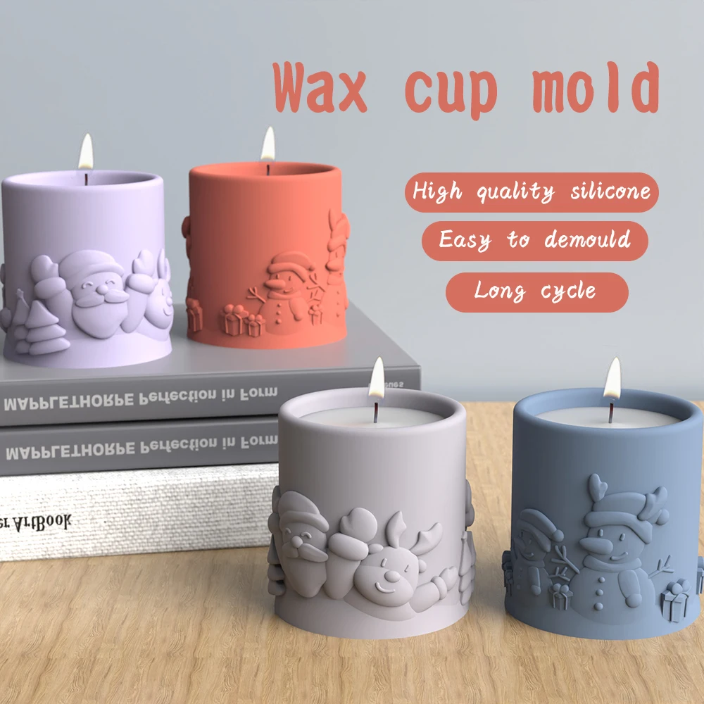 Concrete Christmas Candle Cup Silicone Mold Cement Candle Jar Candle Cup Mold Claus Snowman relief Pen Holder Storage molds