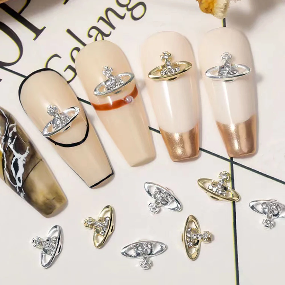 10pcs Punk Planet Nail Art Charm 3D Gold/Silver Glitter Planet Nail Decoration DIY Luxury Planetry Design Nail Accessories 2