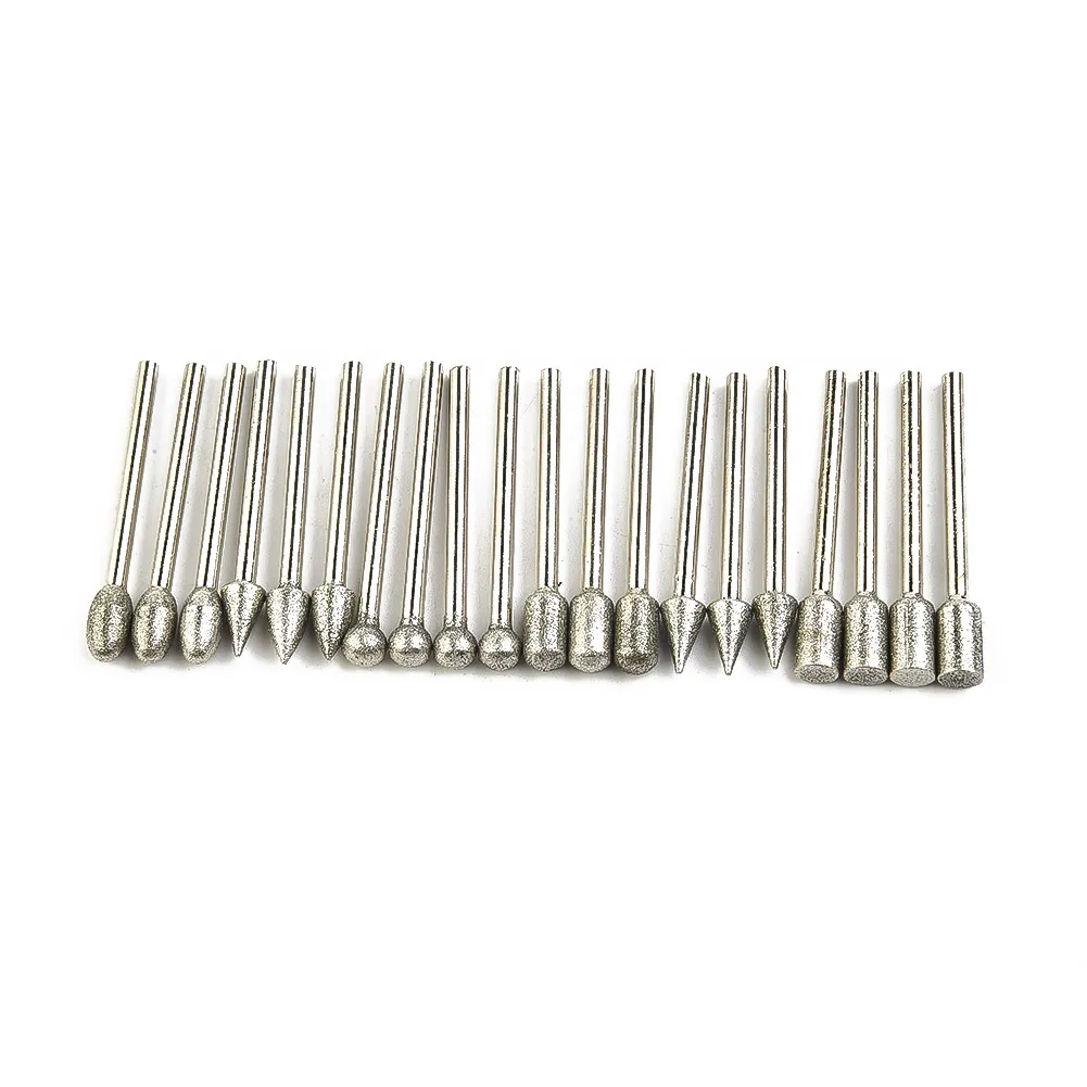 

Accessories Durable Equipment Burr Drill Bits 20pcs 3mm shank Cutting Diamond Electroplated Engraving Grinding