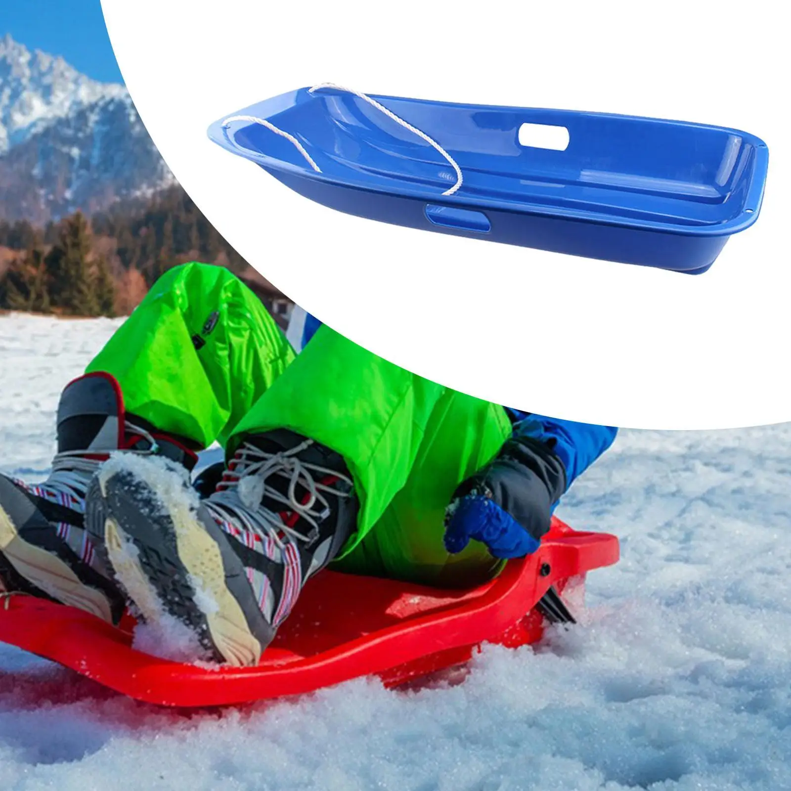 Winter Snow Sled Luge Grass Skiing Board Downhill Sprinter Sleds Toboggan with Pull Rope for Garden Yard Outdoor Accessories