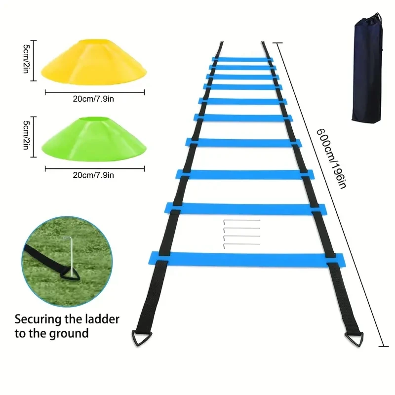1 Set Agility Ladder Set, Football Speed Agility Training Aid Equipment, With 12pcs Disc Cones, 1pc Skipping Rope, Straps, 4pcs