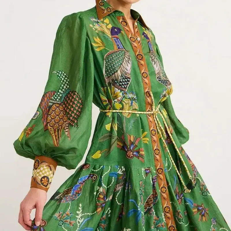 Vestido-acampanado-de-manga-acampanada-con-estampado-Retro-para-mujer ...