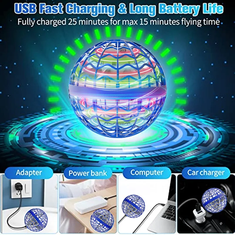 Original Patent LED Light Flying Ball Boomerang Drone Floating Ball Flying Ball Rotator Children's Toy Christmas Gift 4