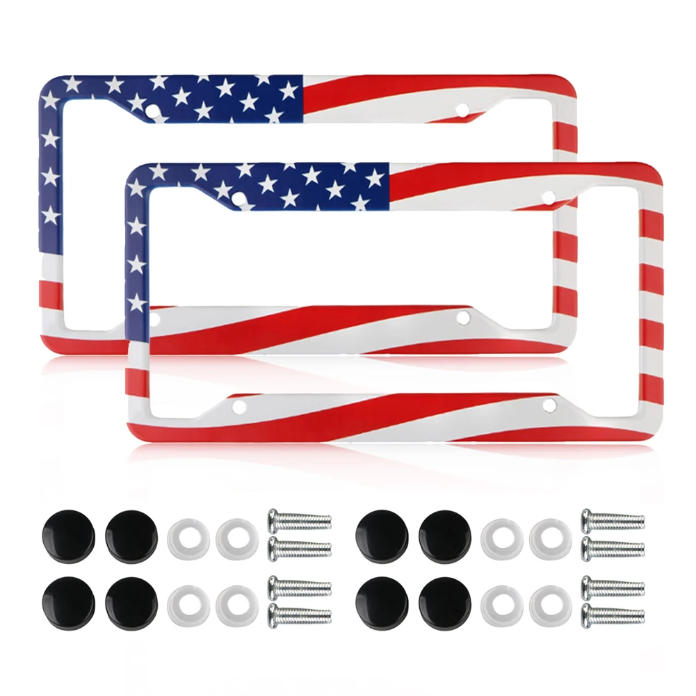 

2Pcs License Plate Frame 31x16cm USA License Plate Cover Stainless Steel License Plate Protection with Screw Cap Car Accessories