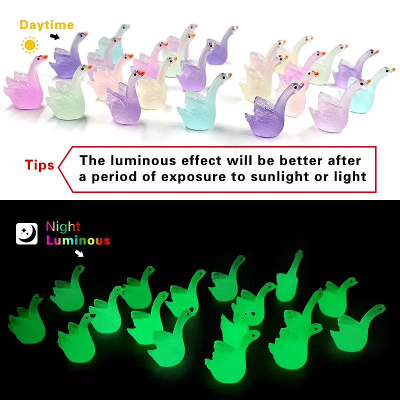 New Luminous Swan Goose DIY Home Decor Miniature Fairy Garden Decoration Accessories Glowing Figurine Animal Model Desk Figure miniature figurines,miniature ornament