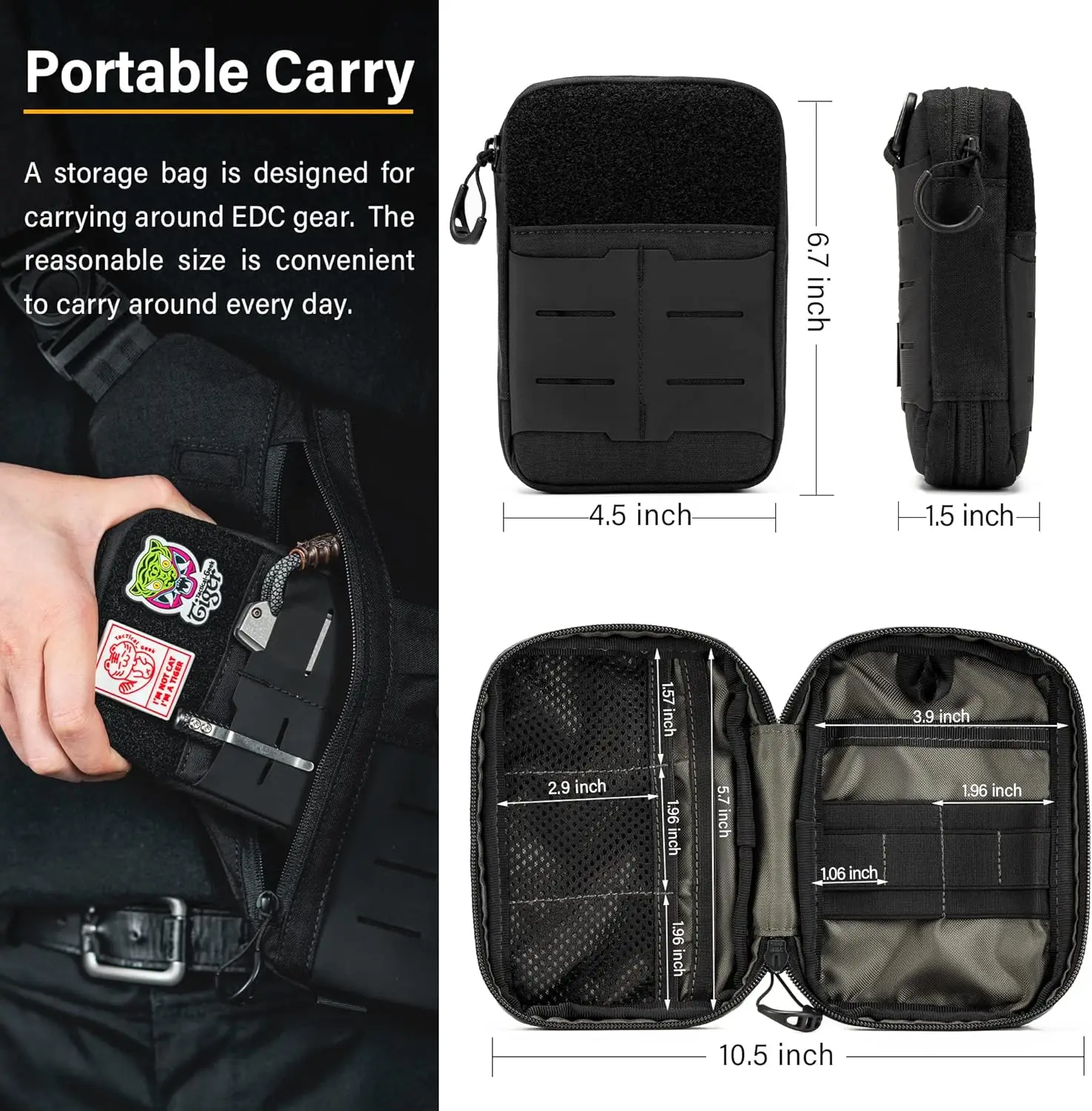 TACTICAL GEEK 블록 E4.0 EDC 컴팩트 허리 파우치, 탄성 코드가 있는 유틸리티 포켓 정리함