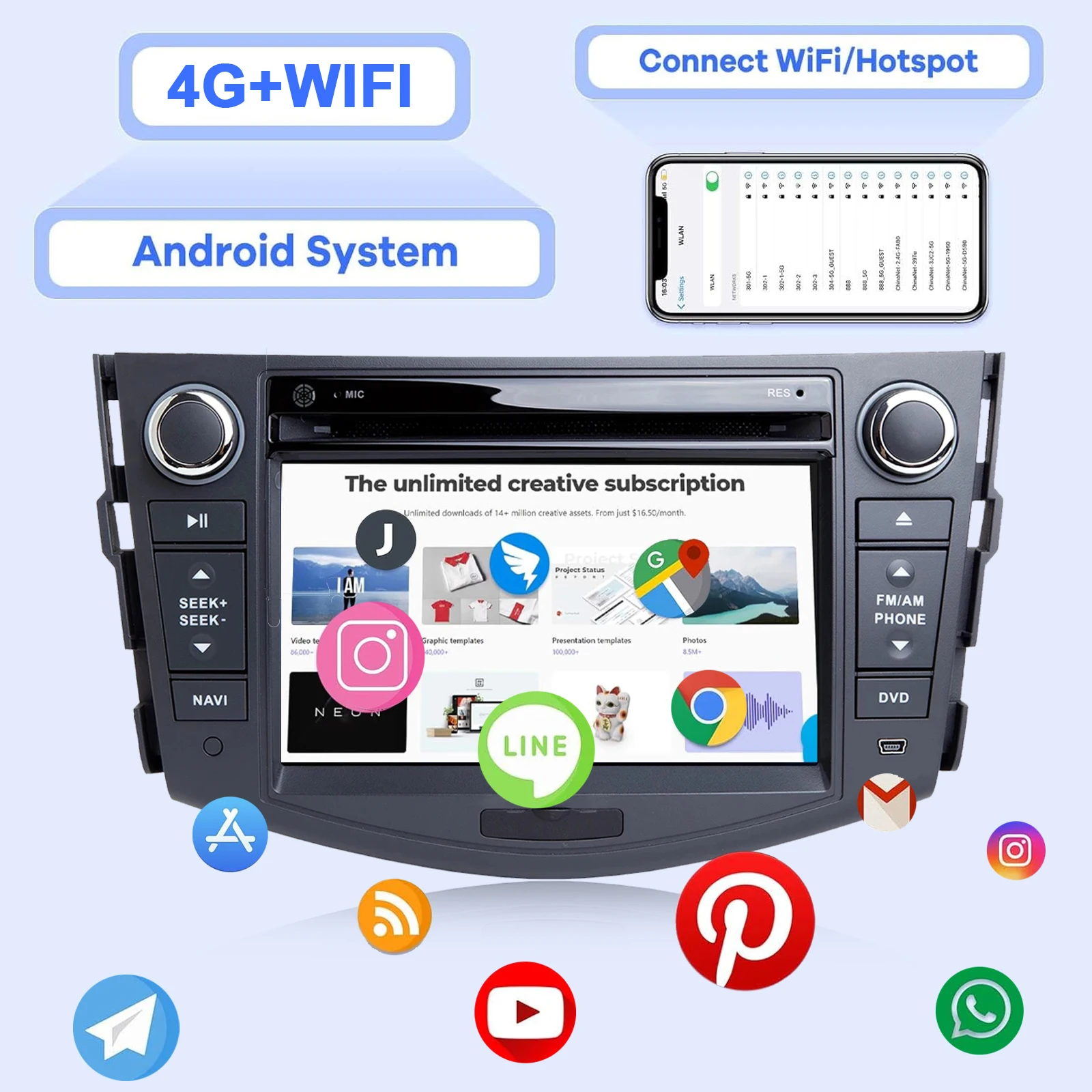 Android Car Radio for Toyota RAV4 2006-2012 Multimedia Player Supports CarPlay,