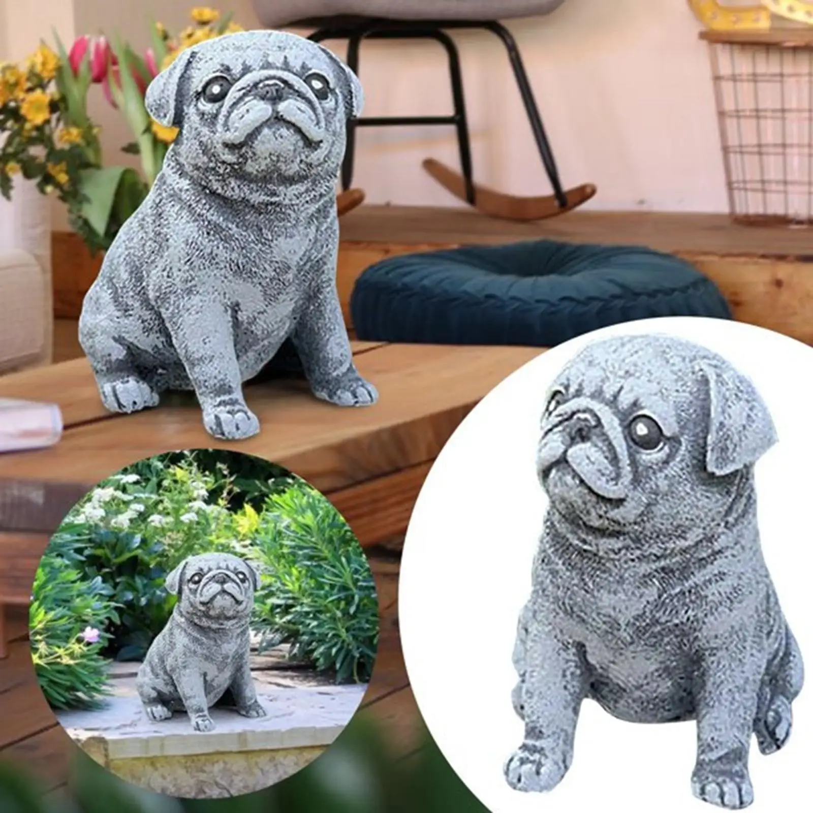 Pug Resin Statue Lawn Sculpture Lightweight High Emulation Hand Painted